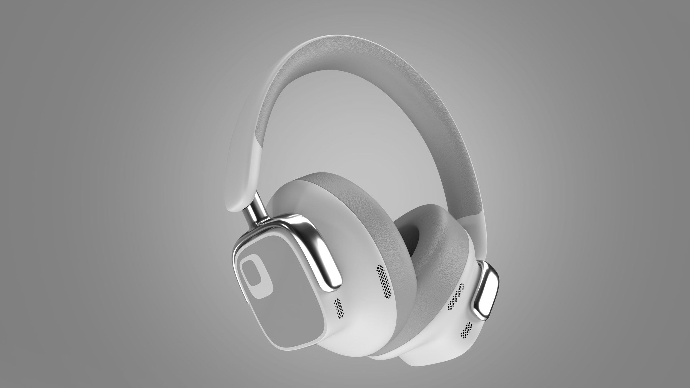 White over-ear ANC headphones with polished metal yokes
