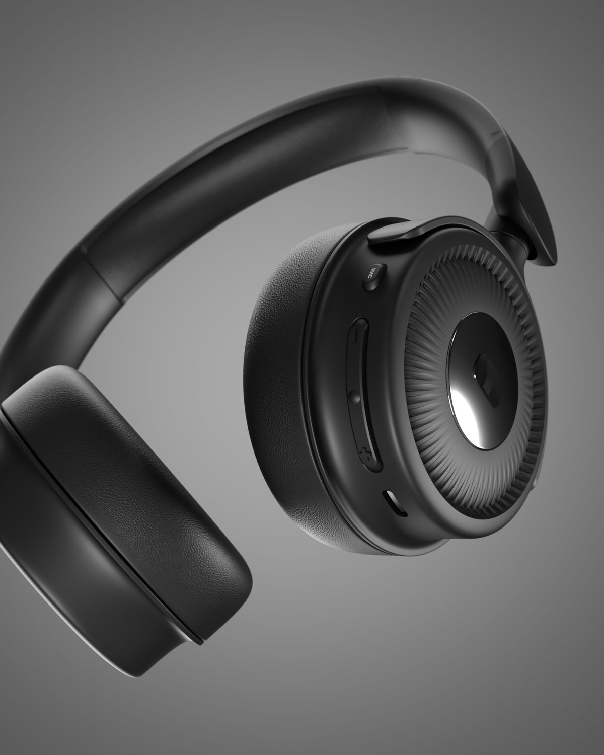 Black foldable headphones with the cups rotated