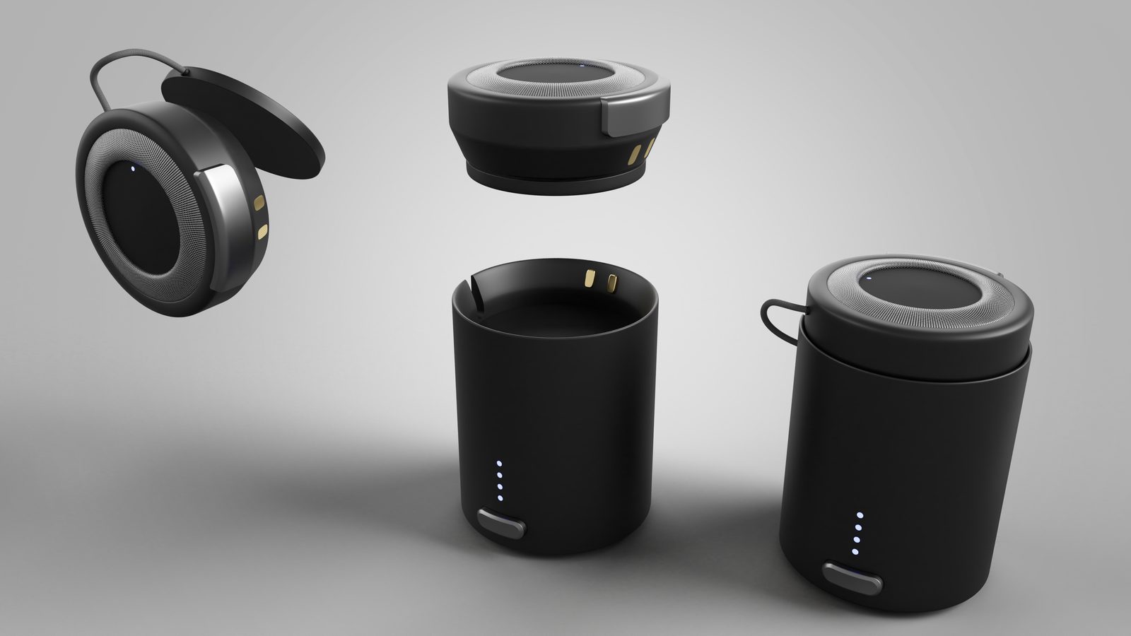 Round pocket voice recorder with lanyard and cylindrical charging docks